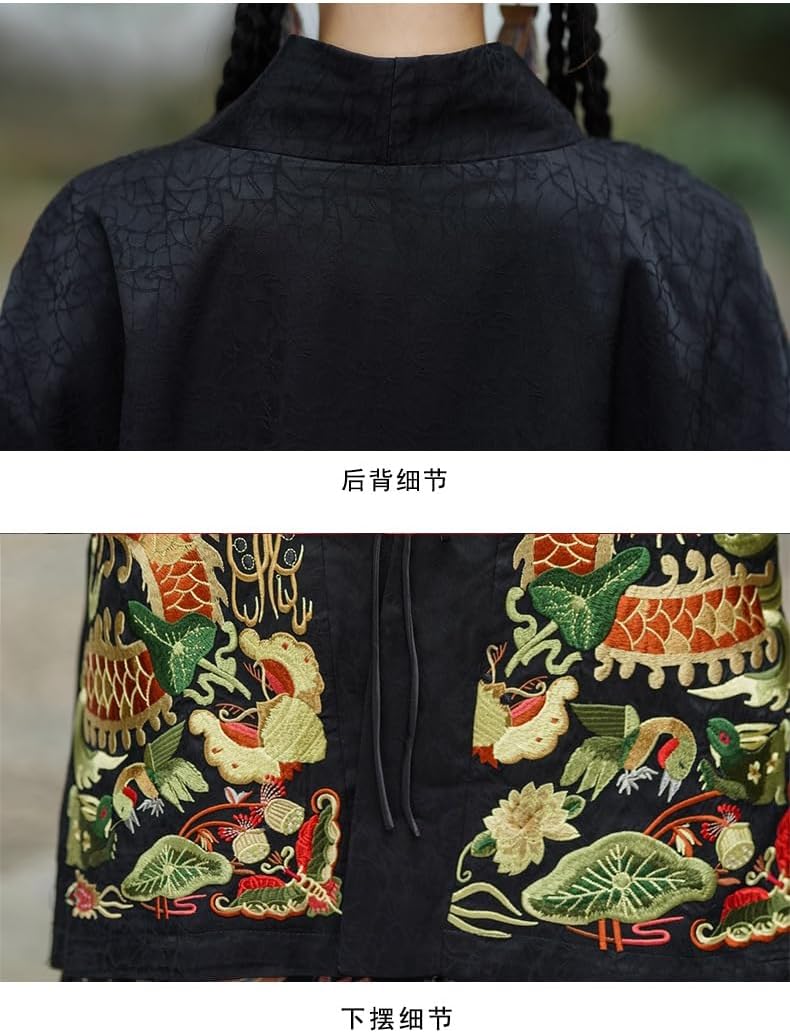 Coat,Ethnic Style Women'S Embroidered Retro Mid-Length Top Jacket