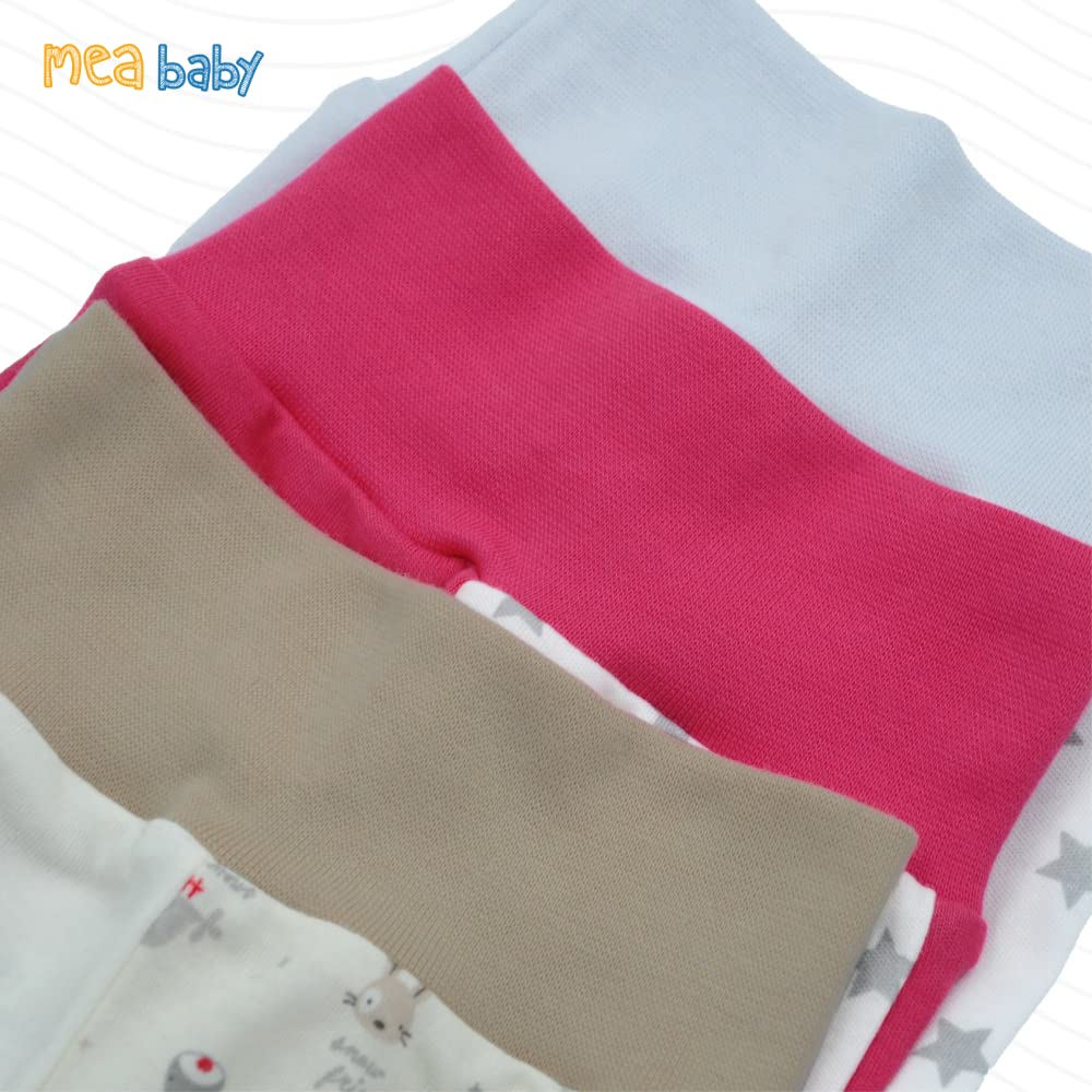 MEA BABY Pantaloni Senza Piedi Stampati | Pantaloni per Neonati, per Bambine e Bambini | Unisex | Tutine per Neonati | 100% Cotone | Multipack di 5, Senza Piedi