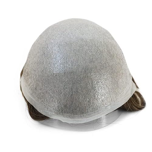 Miniatura 5 de Toupee para hombres piezas de cabello humano, sistema de reemplazo de cabello, piel fina en V, unidades de cabello castaño claro #7