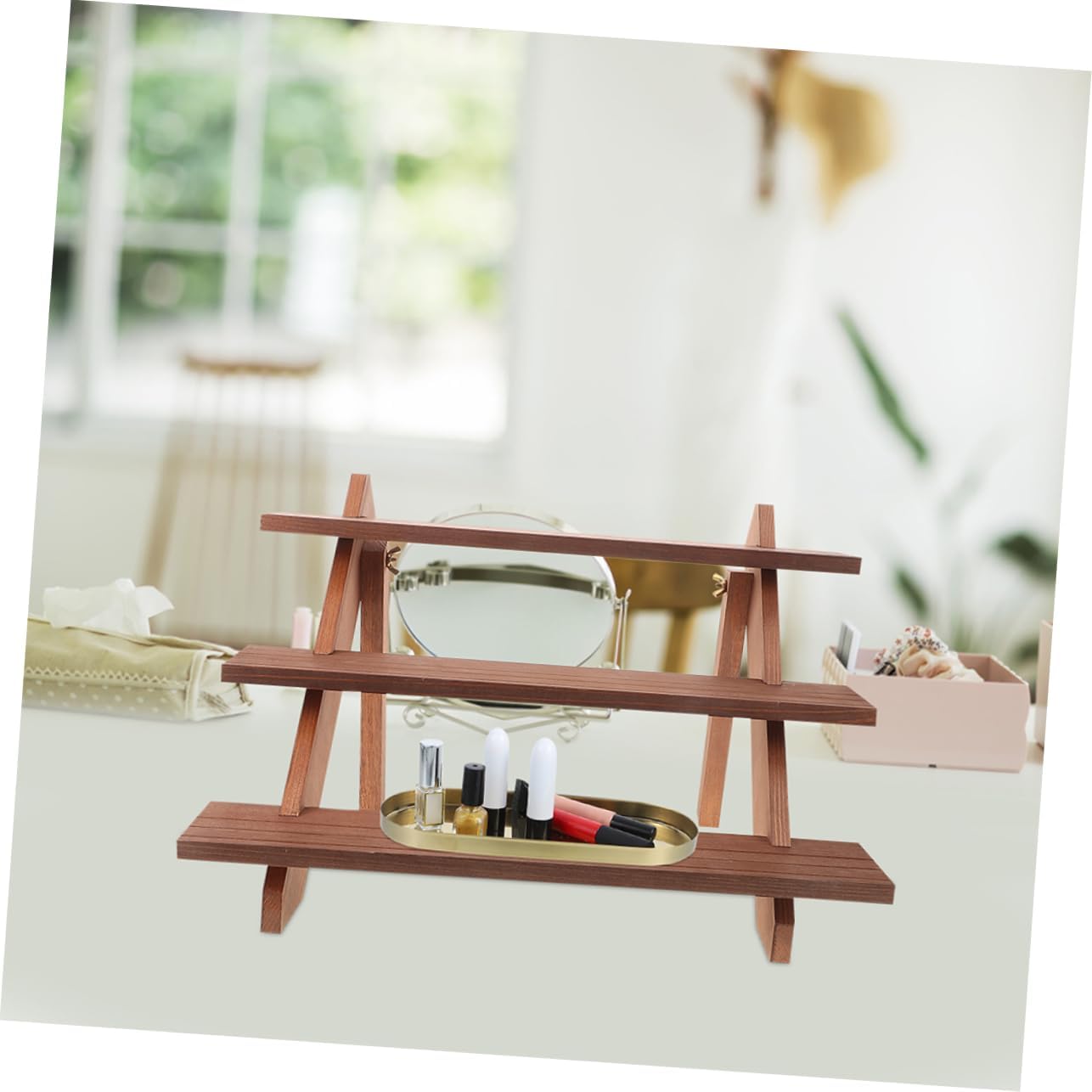 Rustic Wooden Plant Stand Stylish Tabletop Display Shelf for Flowerpots Multi-purpose Wood Storage Rack for Home Decor and Organizing Plants and Accessories