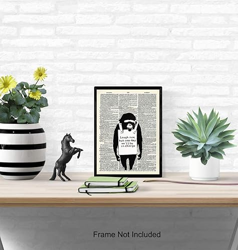 Miniatura 4 de Banksy Graffiti Dictionary Art - Póster de chimpancé de mono Laugh Now - Mural de calle de 8 x 10, decoración de pared urbana, dormitorio o