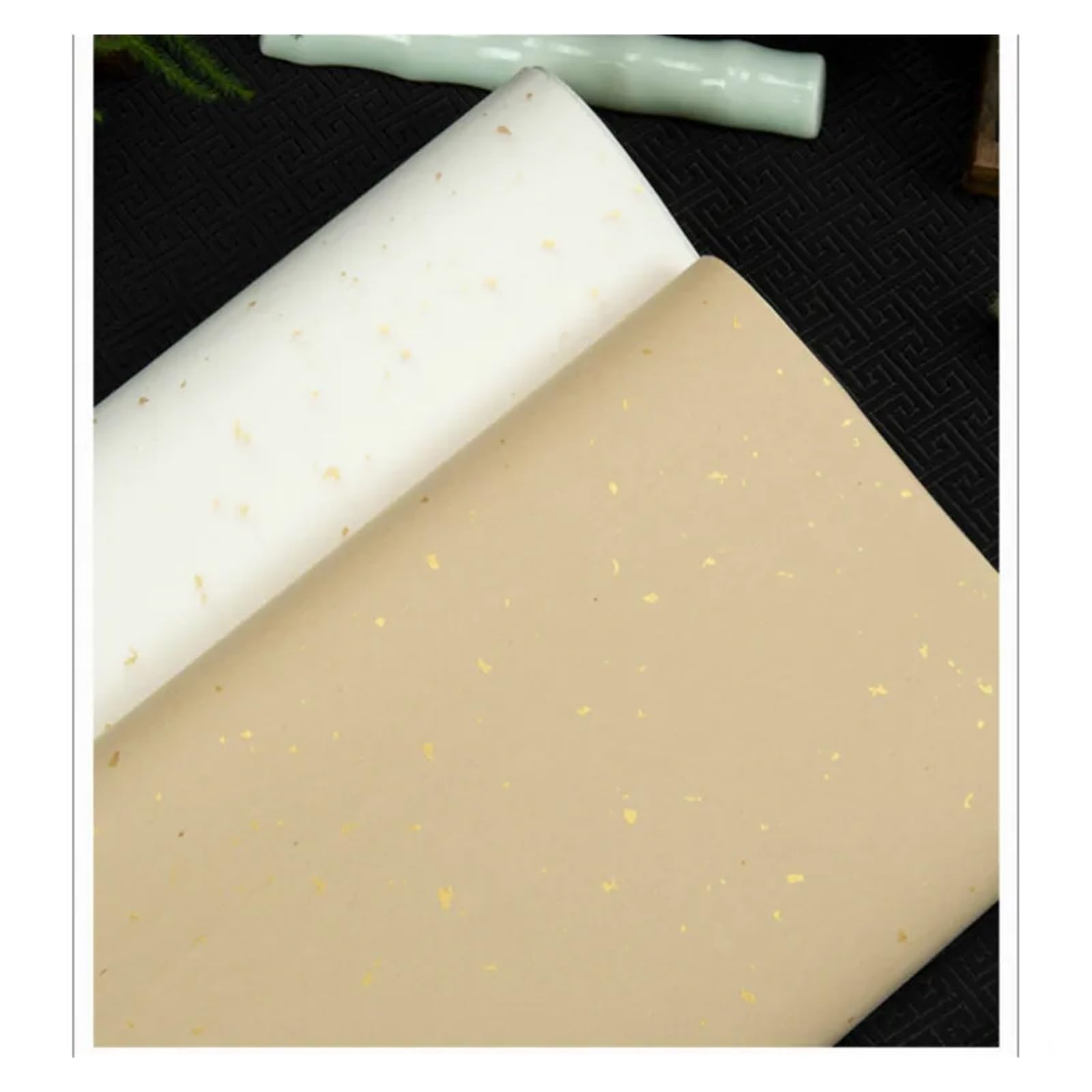 MIUYTRN Ręcznie robiona chińska złota folia pół dojrzały papier ryżowy kaligrafia krajobraz malarstwo tuszem papier ryżowy drzewo sandałowe kora Papier Papel cuicui(Normal white,48x180cm)