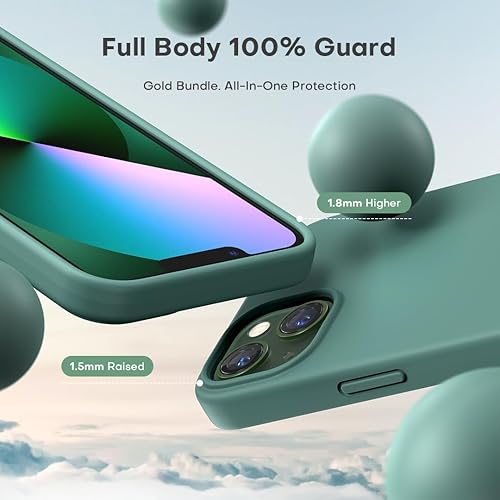 Miniatura 3 de TOCOL Funda 5 en 1 para iPhone 13, con 2 protectores de pantalla + 2 protectores de lente de cámara, funda de silicona líquida para iPhone 13, verde