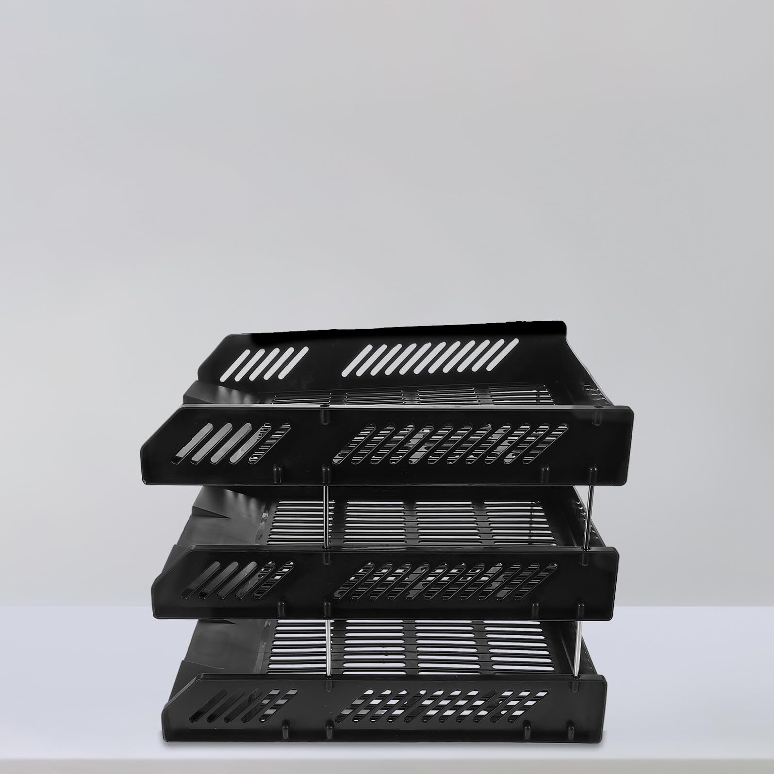 BESTonZON Organizer Documenti da Scrivania Nero a 3 Vassoi in Rete Metallica, Vassoio Portadocumenti Impilabile Robusto per Ufficio, Casa e Scuola, Accessori per Scrivania Funzionali