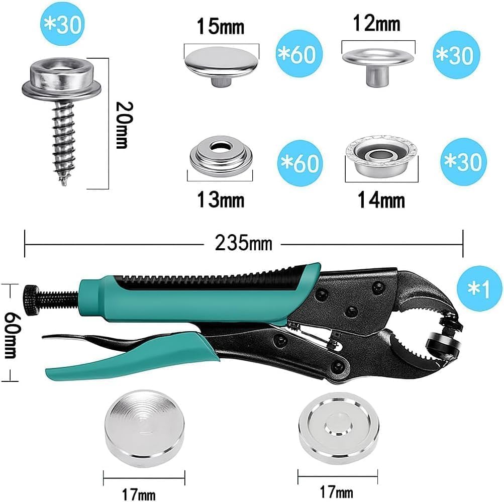 Heavy Duty Snap Fastener Kit – 210PCS Marine Grade Stainless Steel Snap Tool Set for Canvas, Boat Covers, Awnings, Fabric, Tents – Rustproof, Easy Installation, All-in-One Fastener Repair Kit-Blue
