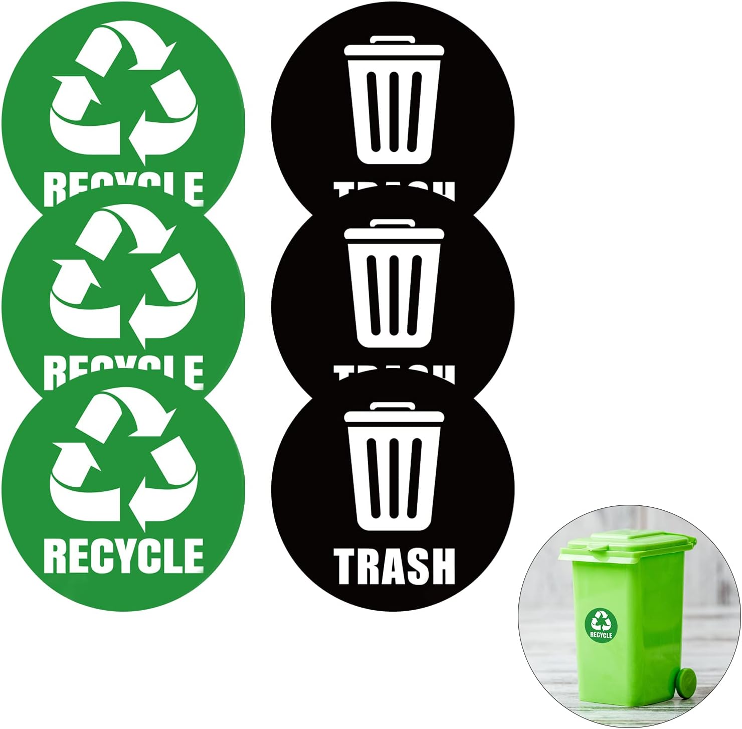 Recycle Sticker,Self-Adhesive Recycle And Trash Bin Logo Stickers, Round Logo Sign Recycle Sticker For Trash Can Recycle Bin Garbage Containers,Recycling Sticker For Kitchen Waterproof(5in X 5in