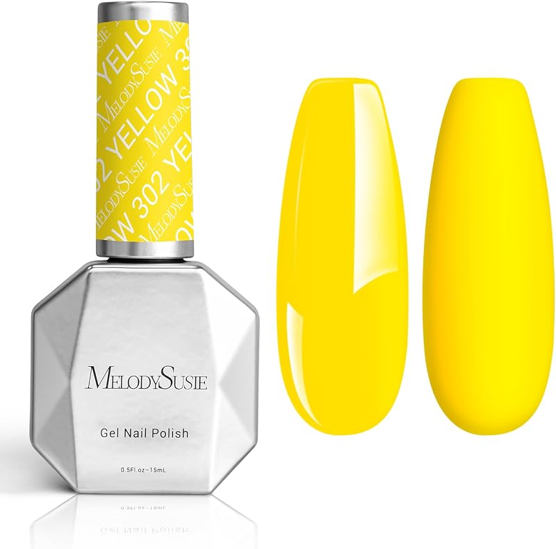 MelodySusie Esmalte de uñas de gel amarillo almendra neón grueso, 0.5 fl oz uñas remojadas UV LED amarillo brillante esmalte de gel regalo para mujeres arte de uñas salón de manicura DIY diseño de uñas decoración en casa-302