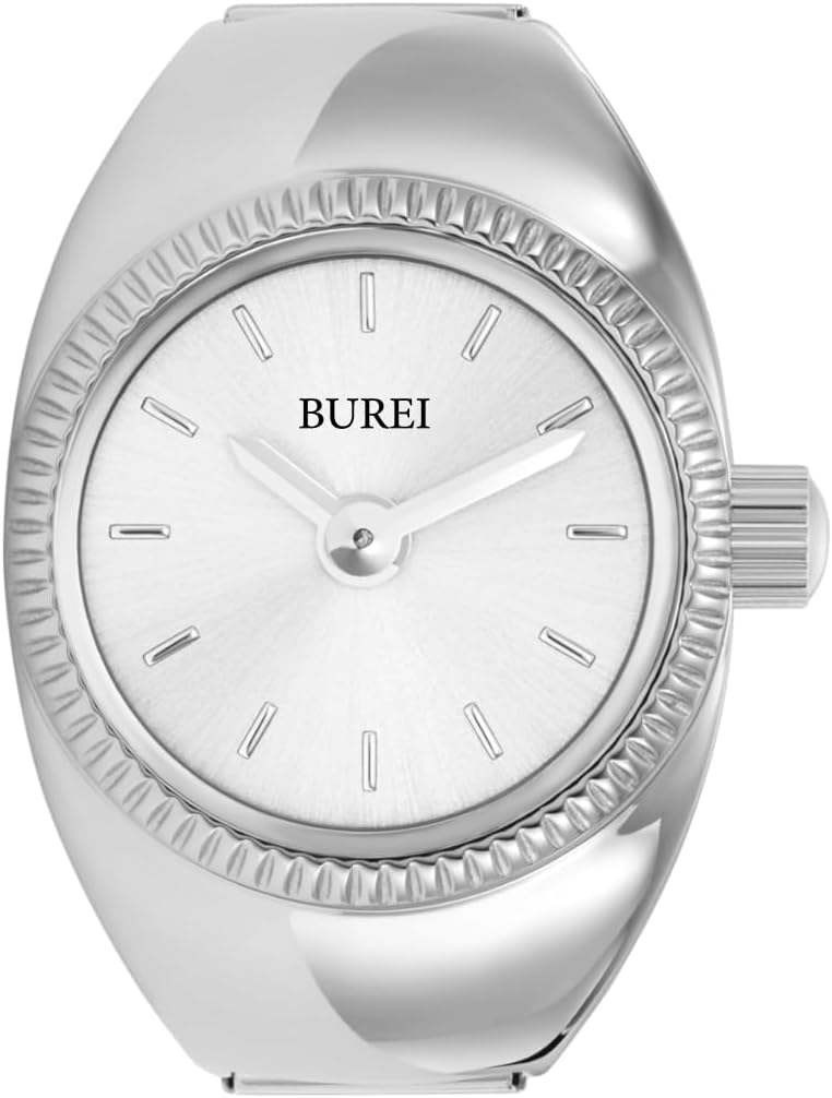BUREI Women's Quartz Stainless Steel Two-Hand Ring Watch, Men Women Finger Watch with Elastic Strap