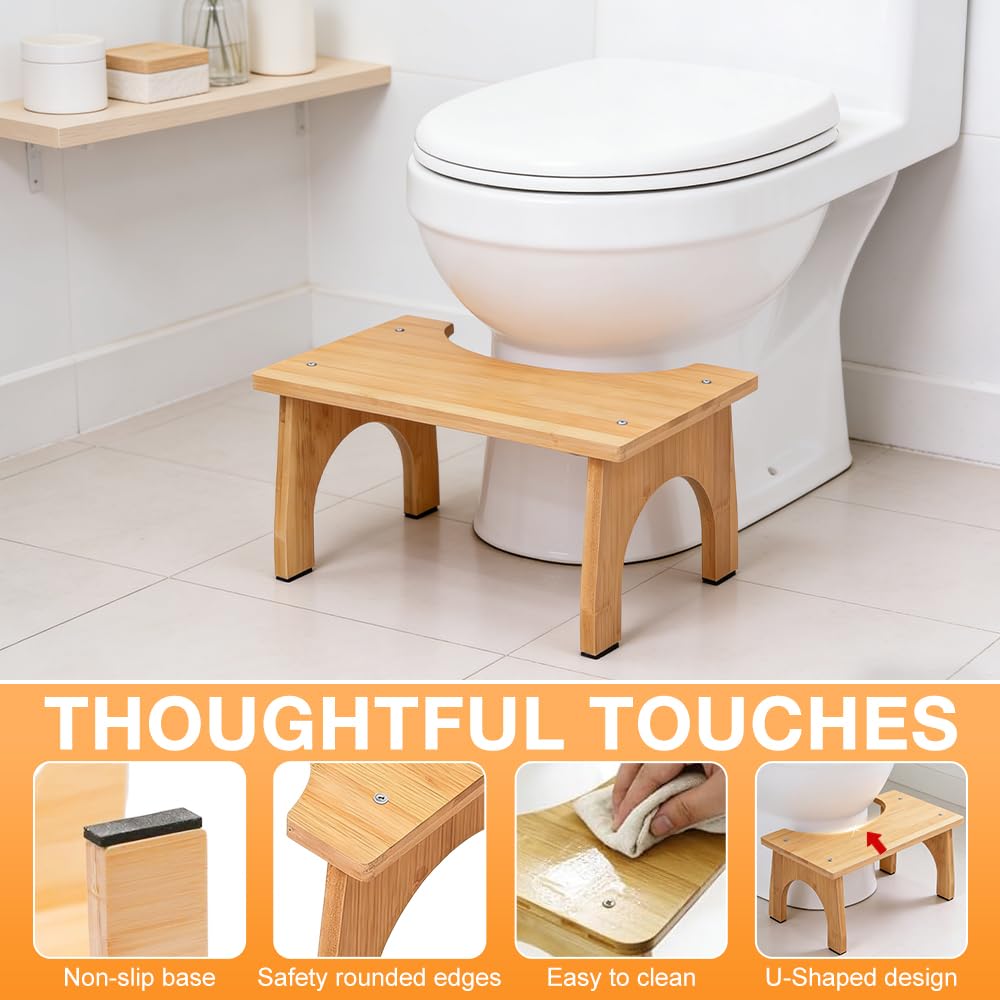 NAVESO Toilettenhocker Erwachsene Kinder Holz, Squatty Potty, Kackhocker, Rutschfester Klohocker, Hocker Toilette Holz für Erwachsene Kinder Bekämpft Verstopfung Blähungen, Hohe Tragfähigkeit