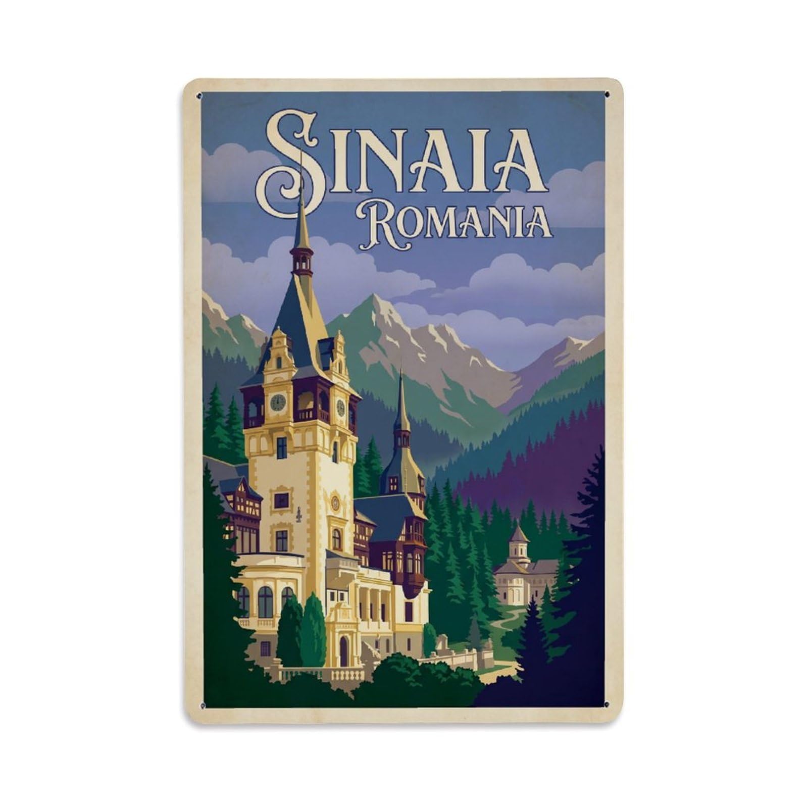 Vintage Romania Sinaia Travel Metal Tin Sign