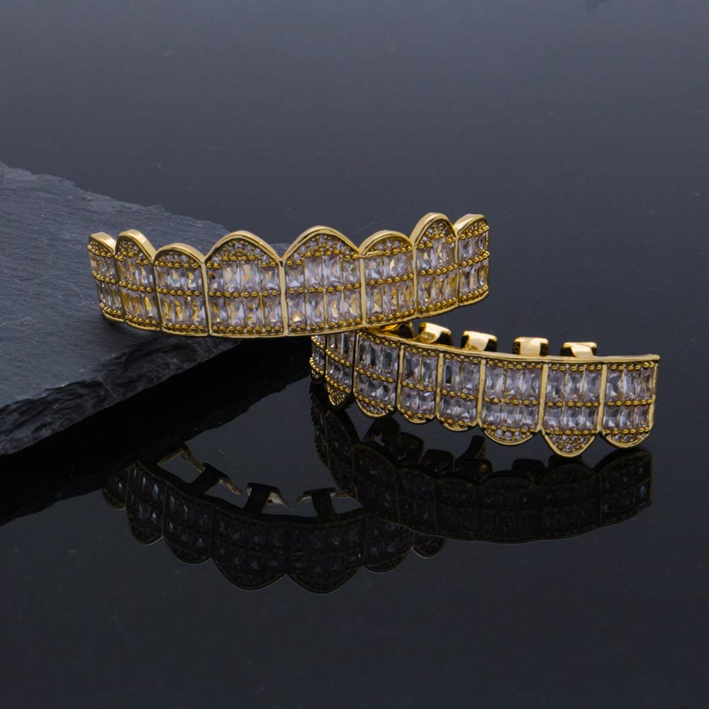 Buy LuReen Gold Teeth Grillz Square Pave CZ 8 Teeth Top Bottom Man