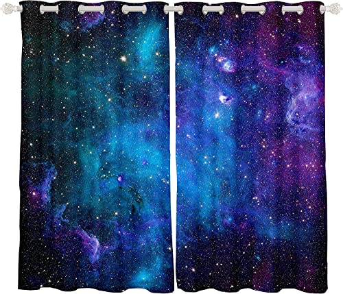 Loussiesd Galaxy Outer Space Curtains for Bedroom Living Room Starry Nebula Curtains Universe Galaxy Windows Drapes Astronomy Astrology Curtains for Kids Boys Girls Adults W52*L63*2 - Image 2