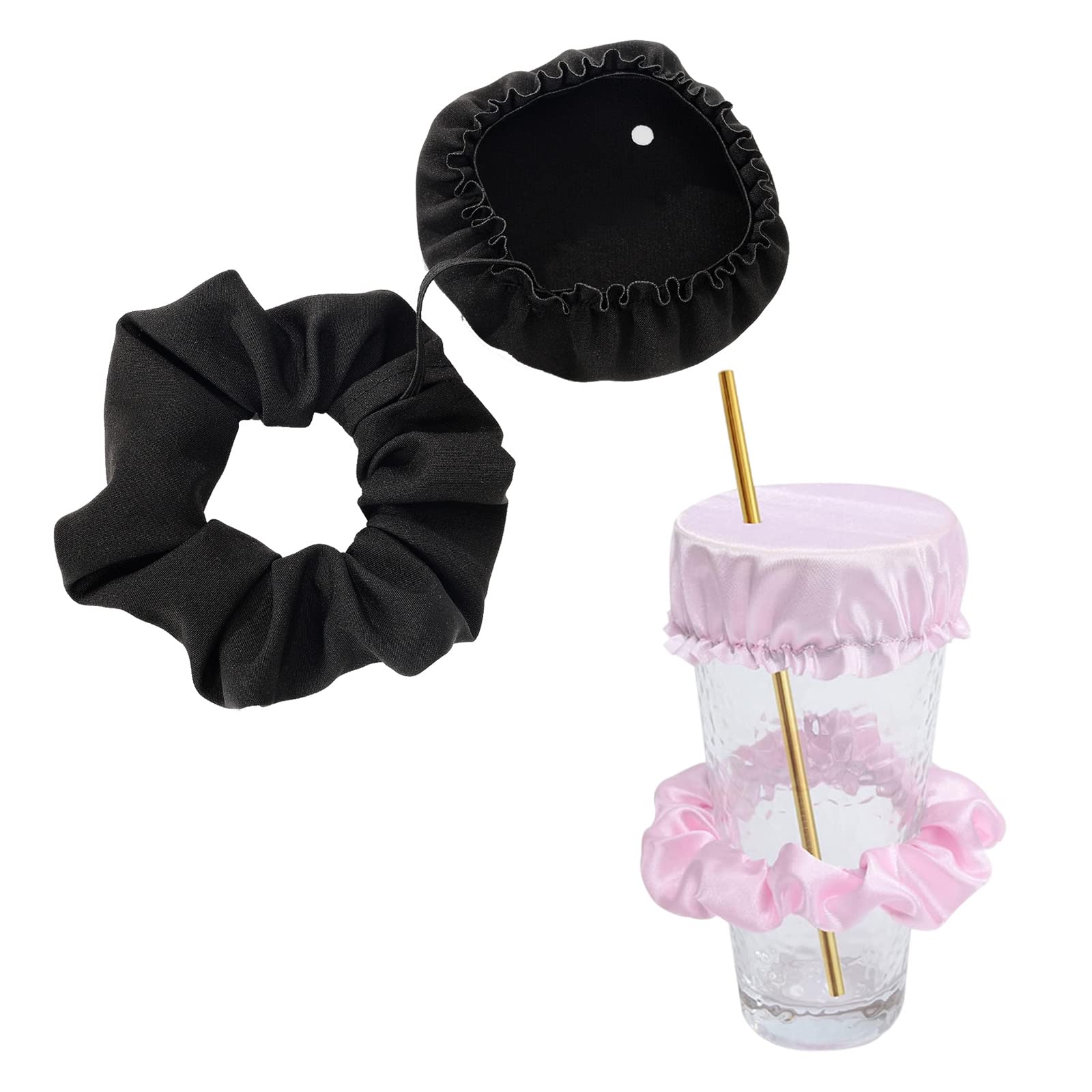 Drink Scrunchie – Copri Bicchiere Antispike Riutilizzabile – Elastico In Nylon/Spandex Per Proteggere Le Bevande Da Manomissioni, Adatto A Tazze E Bicchieri, Rosa E Nero, Lavabile