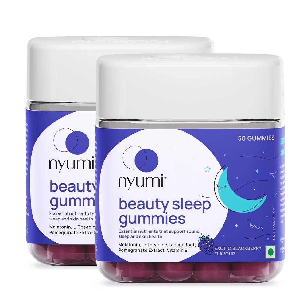 Nyumi Beauty Sleep | Non-Addictive Melatonin Gummies for Deep and Uninterrupted Sleep | 60 Day Pack (100 Gummies) | With L-Theanine, Tagara Root, & Chamomile | 100% Vegan