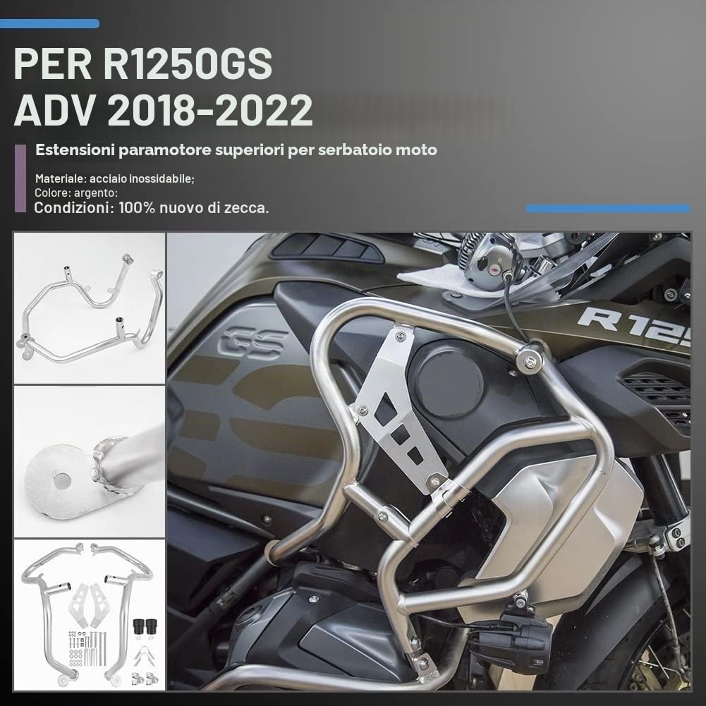 Protezioni laterali per serbatoio in acciaio inossidabile per moto Highway Crash Bar Prolunga per protezione motore per R1250GS Adventure R 1250 GS R 1250GS ADV 2018 2019 2020 2021 2022 2023