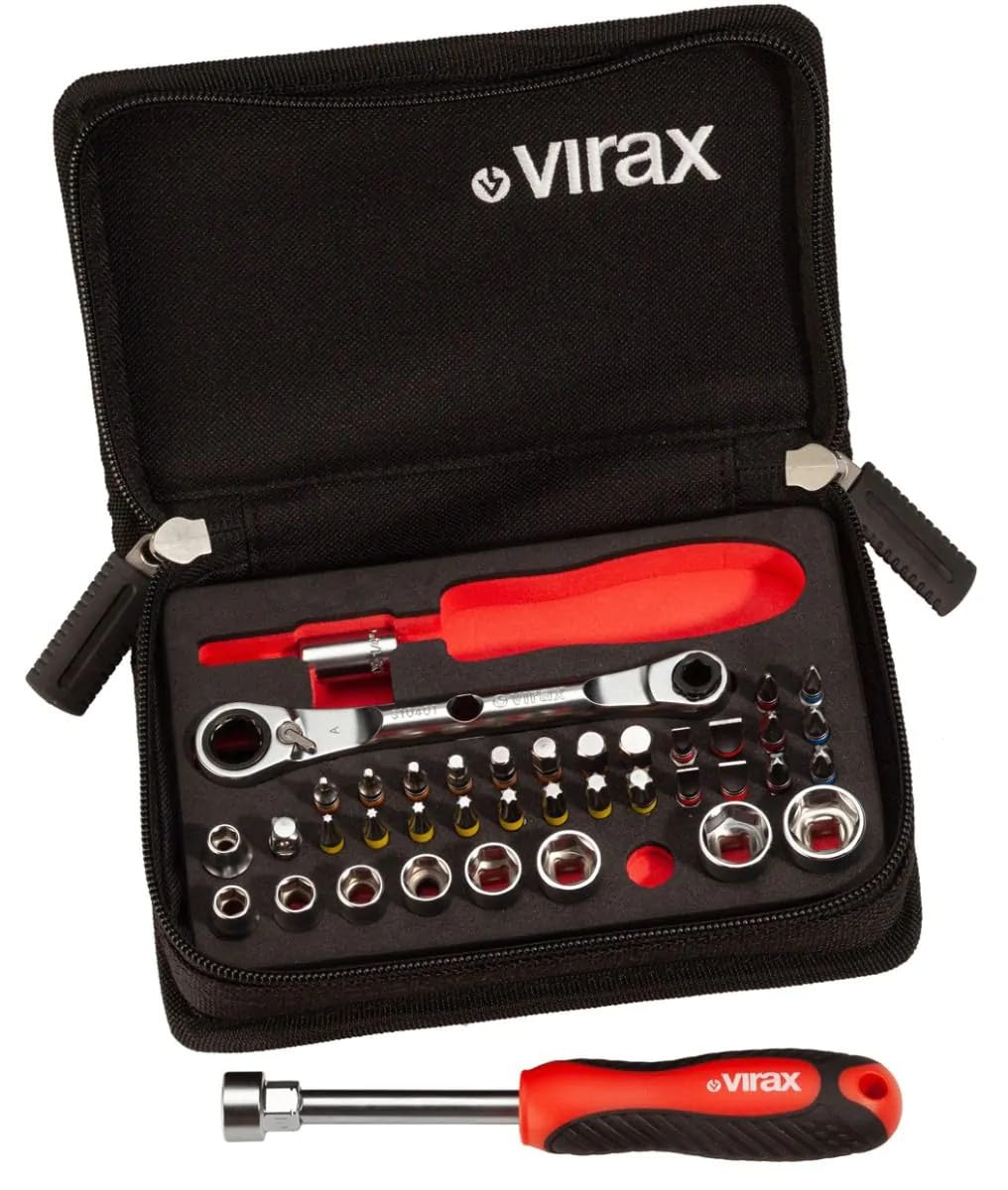 VIRAX Set di 41 chiavi a bussola, 1/4", con set di punte colorate