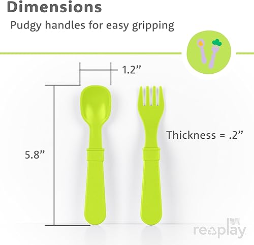 Miniatura 8 de Re-Play Tenedores y cucharas para niños pequeños, paquete de 12 con estuche de transporte, 6 tenedores para niños con puntas redondeadas y 6