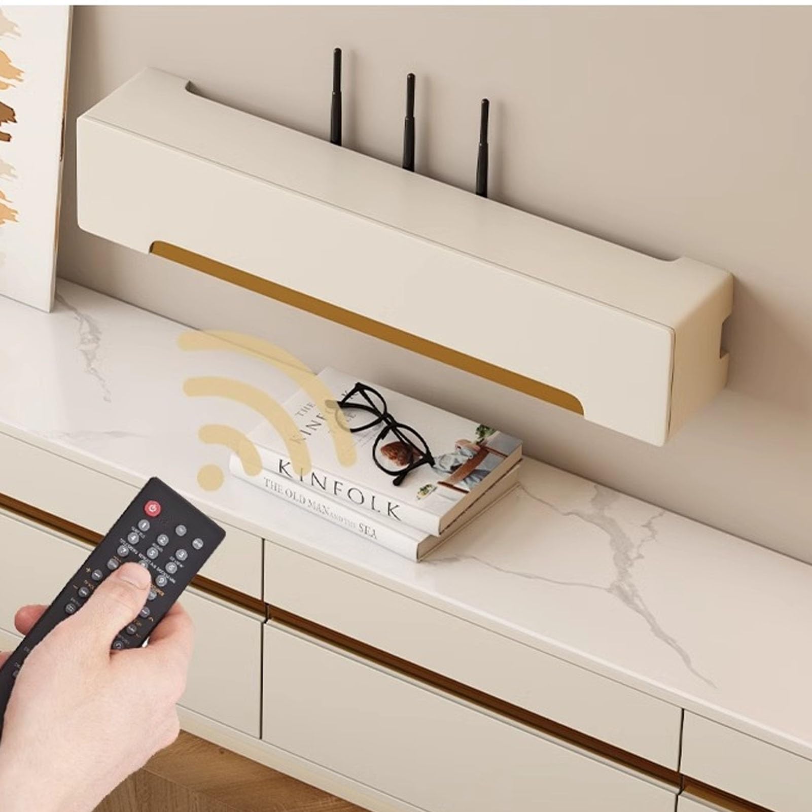 Aufbewahrungsbox for WLAN-Router Aus Holz, Wandhalterung for Router, Aufbewahrungsboxen for Modems Und Kabel, Routerschrank for Zuhause Und Büro(Gray,80cm/31.5in)