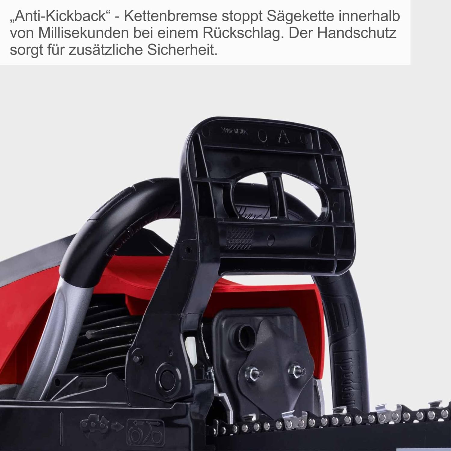 Anti-kickback chain brake and hand protection