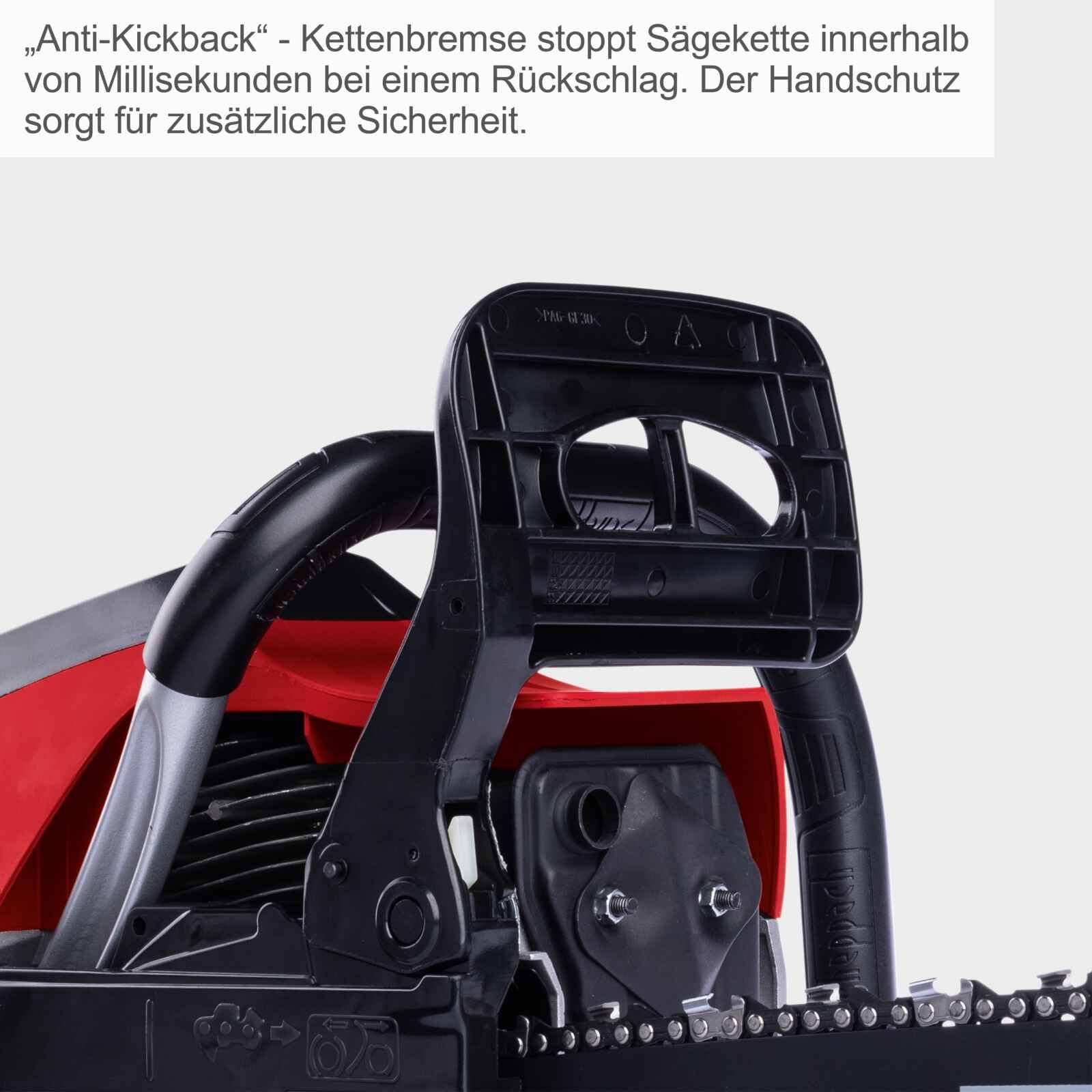 Scheppach Benzynowa piła łańcuchowa PCS56 o długości miecza 51 cm i Easy Start | silnik dwusuwowy - moc 3,1 KM | grubość cięcia 47 cm | prędkość cięcia 22 m/s | pojemność skokowa 56 cm³ | automatyczne