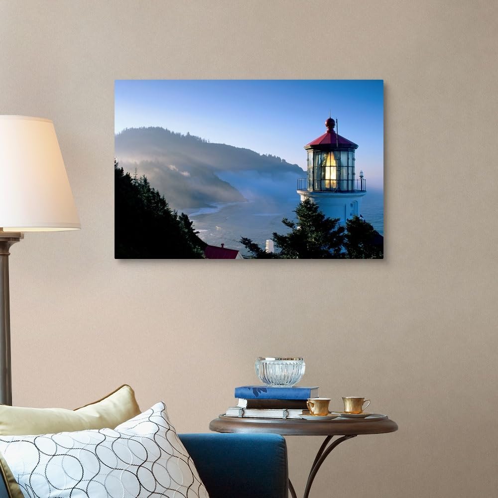 CANVAS ON DEMAND Oregon, View of Heceta Head Lighthouse in Early Morning Sun Canvas Wall Art Print by Greg Vaughn, Home Decor, Landscape, Artwork,36" x24in