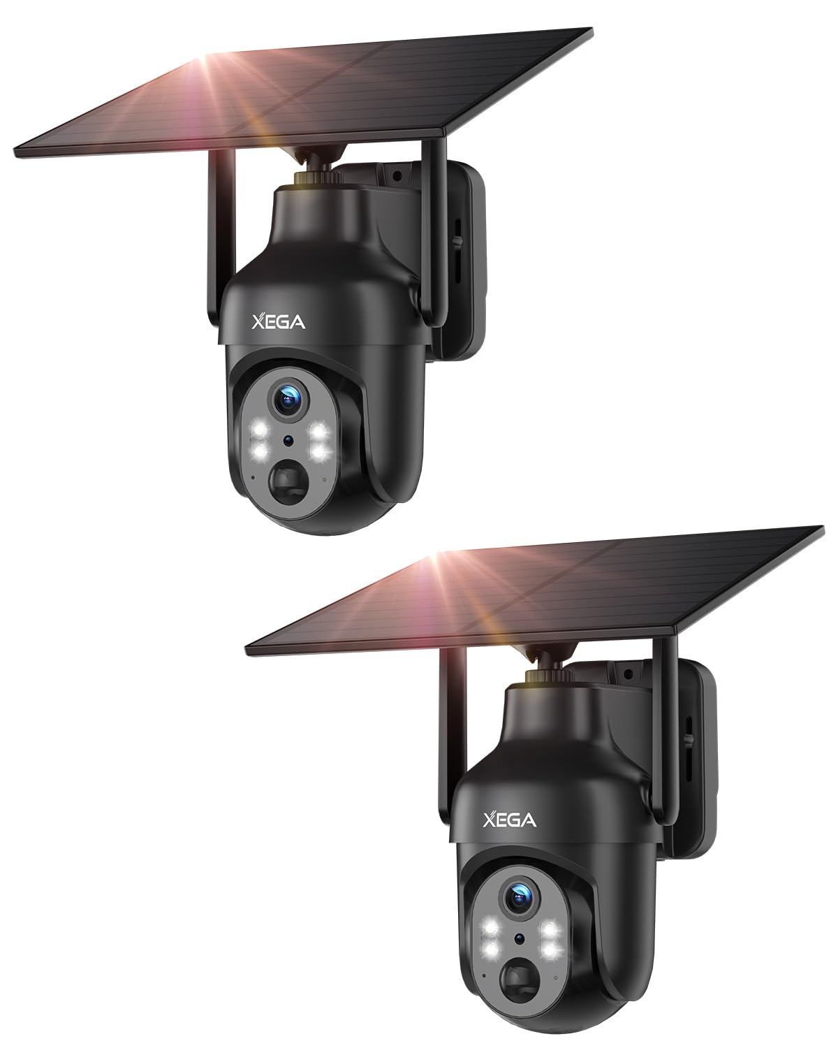 Xega Wi-Fi Telecamera Solare Esterno Senza Fili, HD PTZ Telecamere Solare | 5200mAh Batterie,Visione Notturna a Colori,Rilevamento Umano PIR,Audio a 2 Vie,IP66,TF/Cloud,2,4GHz
