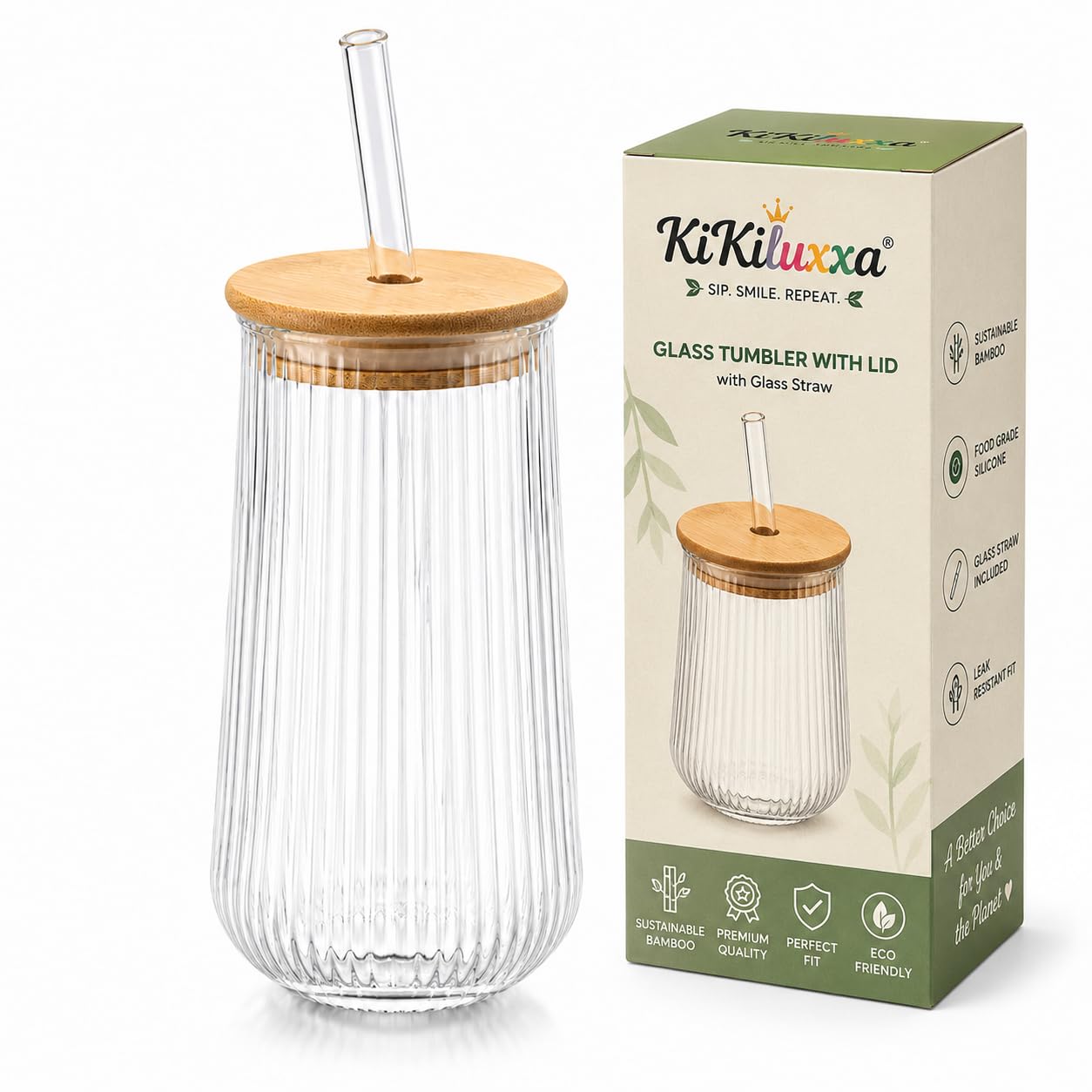 KiKiluxxa Glass Fruit Juice Milk Mug with Lid -370ml-Pack of 2 - Glass Black Tea and Coffee Sipper Tumbler Mug Anniversary and Diwali Gifts Mug -Only Black Clour(Ruby BNW 2)