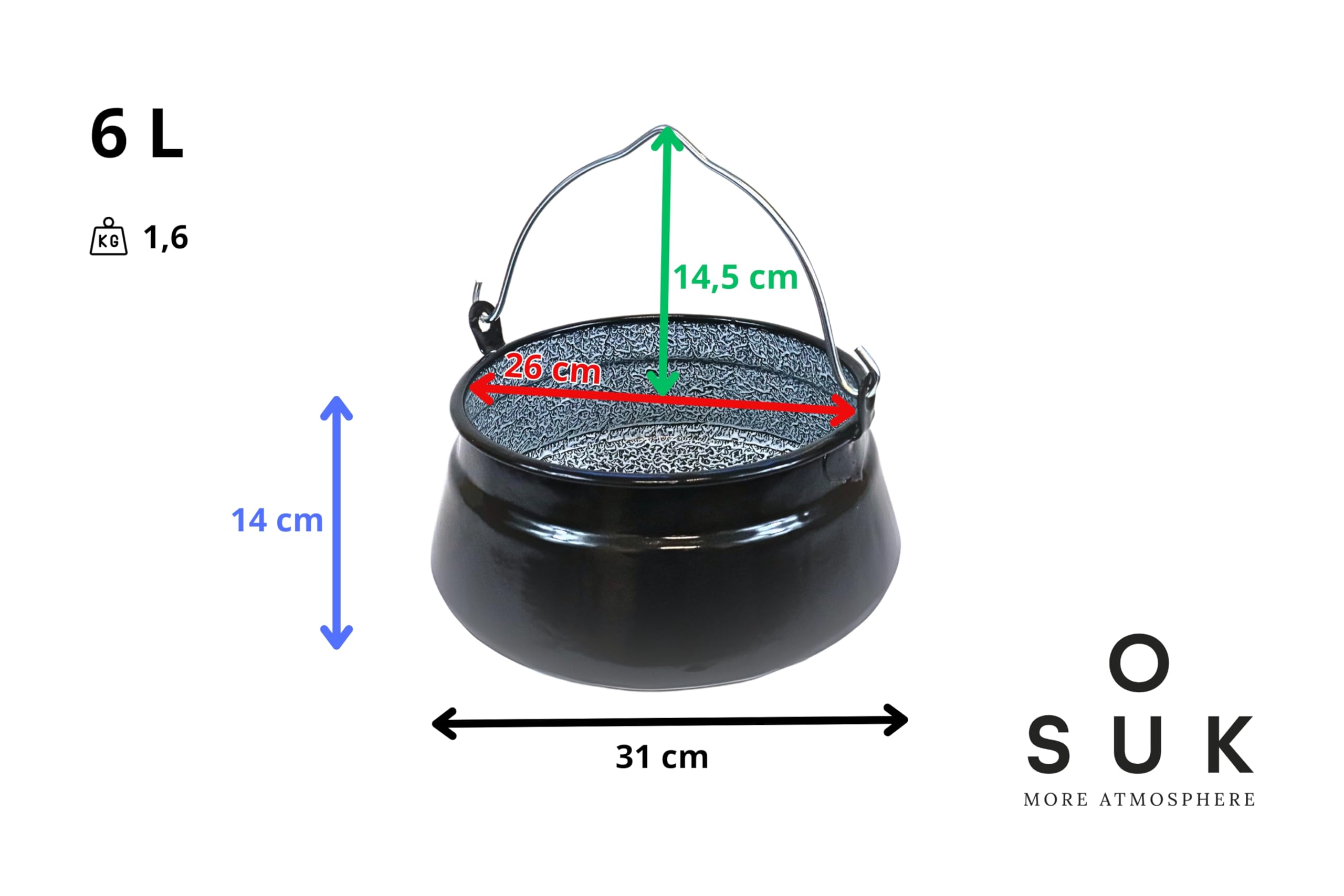 Hervidor de gulash húngaro, olla de pescado, caldera esmaltada para gulash olla para parrilla giratoria (caldera de 6 l)