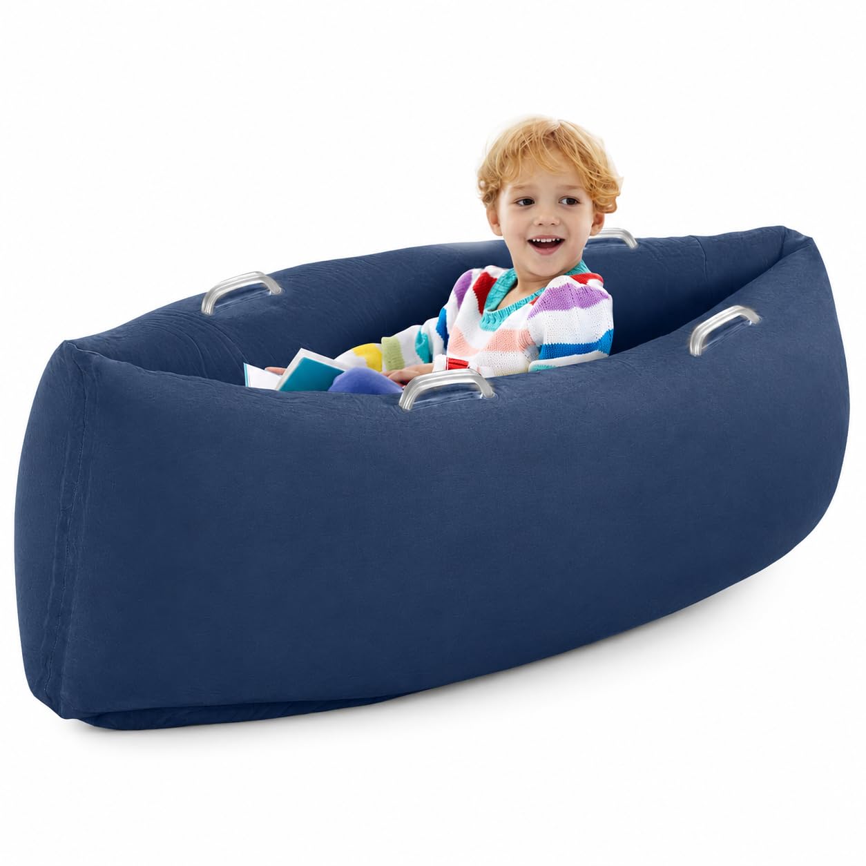 Silla sensorial inflable, 60 pulgadas, alivio sensorial para autismo para niños a partir de 3 años, tumbona portátil para leer, jugar y terapia, incluye bomba de aire eléctrica (azul)