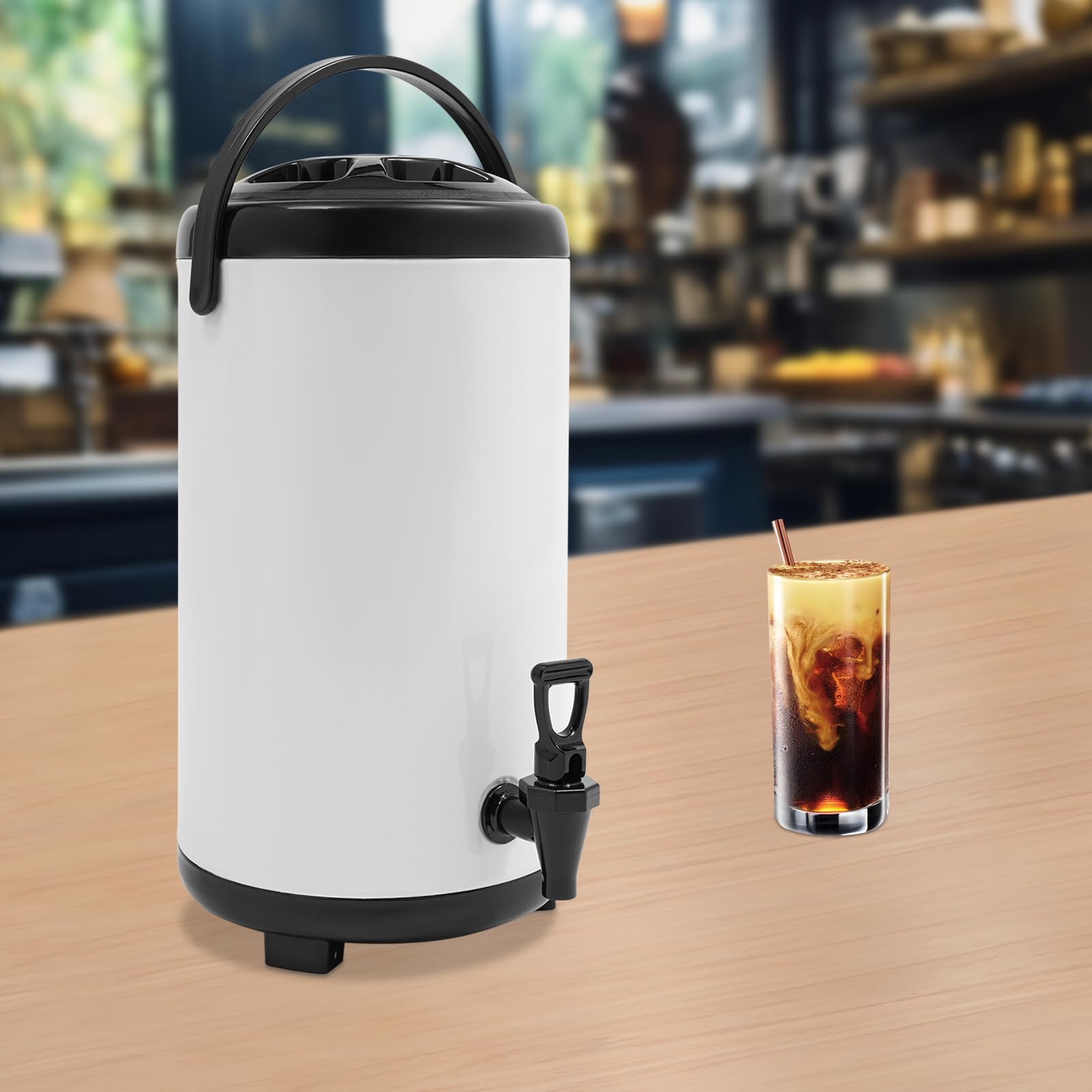 Dispenser isolato per bevande in acciaio inox, 10 l/12 l, contenitore isolato con base pieghevole e beccuccio a forma di U, dispenser portatile per bevande fredde e calde per feste, eventi (bianco, 12