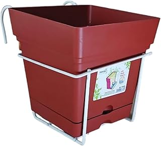 Planter Pot - Square Chalet 18cm - Polypropylene Treated for Color Stability and Breakage Resistance - Durable Metal Stand Electrostatic Coated White for Hanging - Color (Brick)