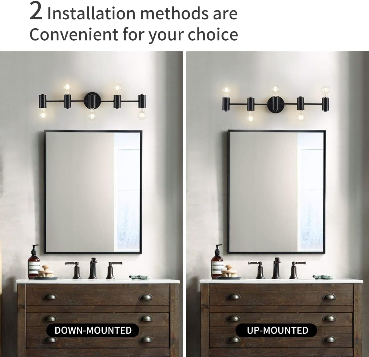 WUZUPS 5-Light Bathroom Light Fixture Over Mirror Morden Vanity Wall Scones Light for Bedroom Living Room, E26 Base, Black
