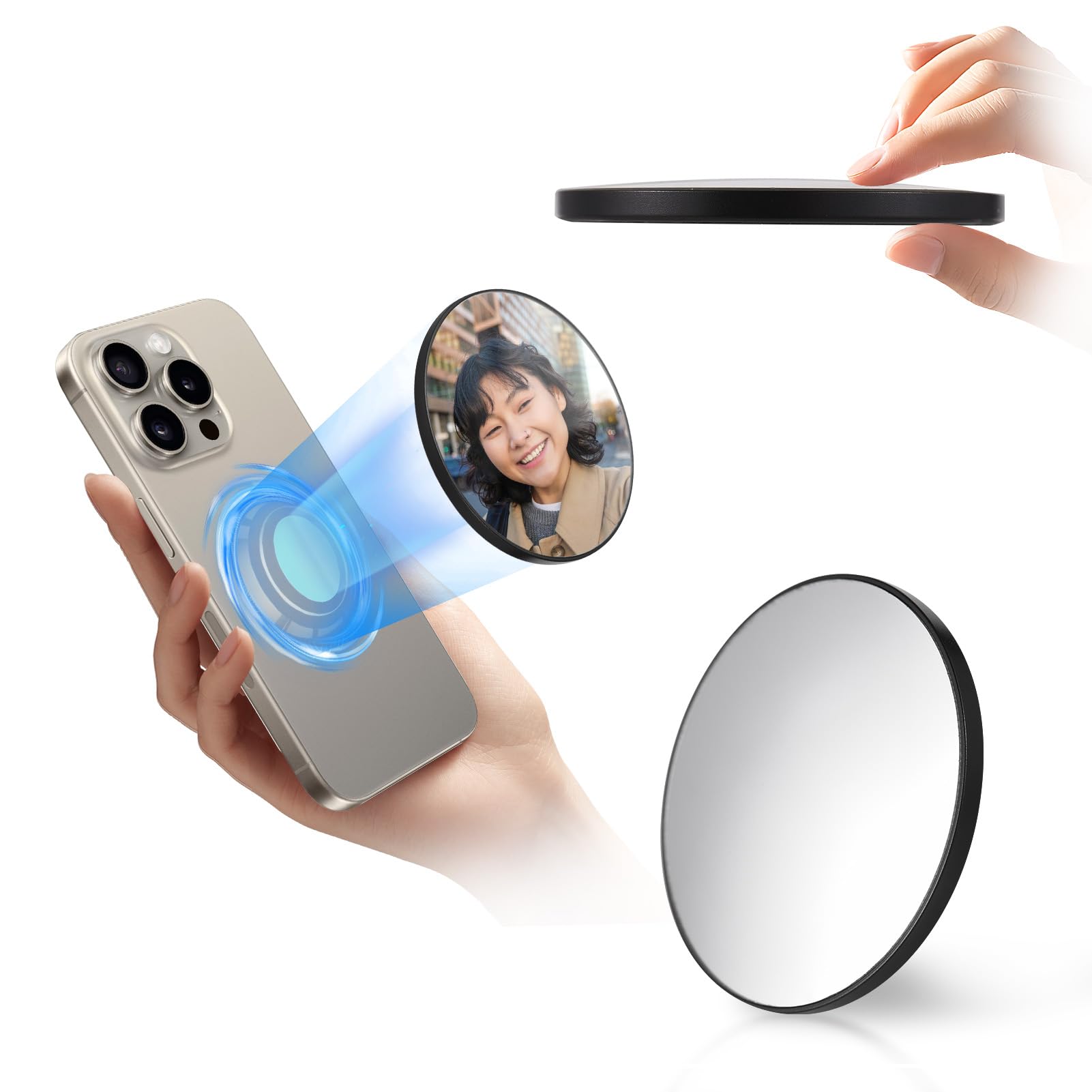 Andoer Universal Magnetic Selfie Mirror for Phone Back Camera Universal Phone Selfie Mirror Replacement for iPhone 15/14/13/12 Android Smartphone Video Selfie Vlog Accessories