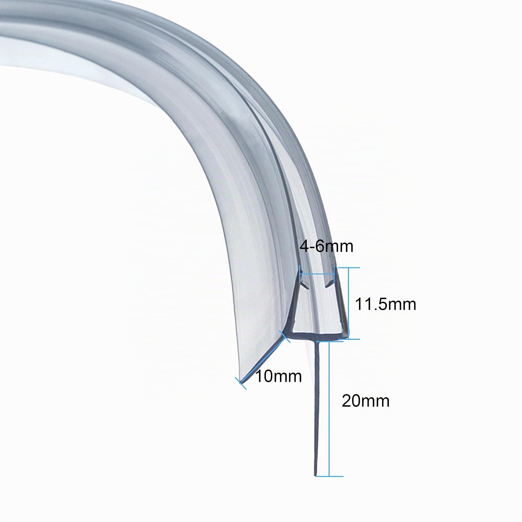 Lot de 2 joints d'étanchéité pré-courbés de 90 cm pour porte de douche en verre incurvé de 4 à 6 mm, jusqu'à 20 mm d'espace