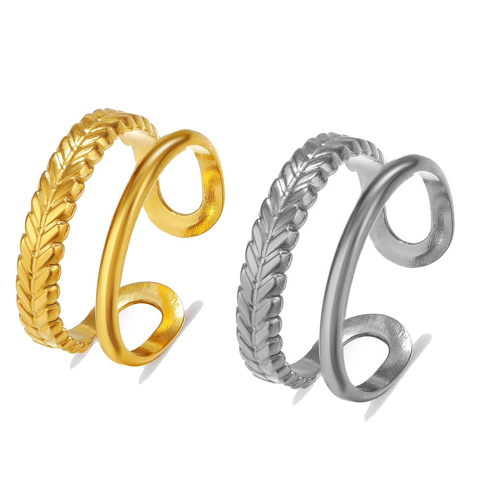 HUASAI 2Pcs Cubic Zirconia knuckle Rings Leaf Rings Rhinestone Rings Set for Women Silver Gold Stackable Ring Engagement Ring Open Rings Christmas Gifts