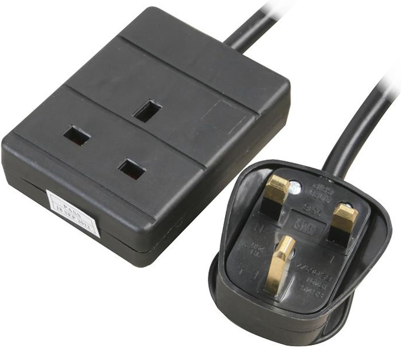 1 Way Gang Single Socket Power Mains Extension Lead Cable 0.5M Metre British Approved 13A Amps - Black