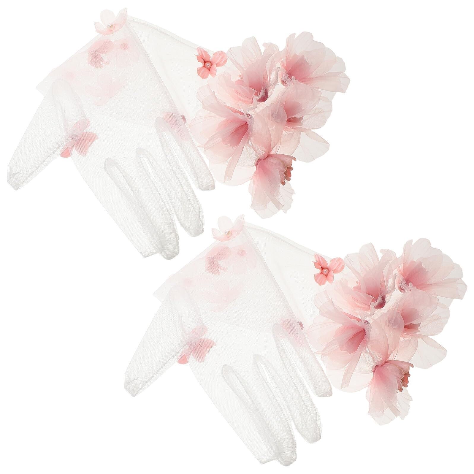 Guanti da sposa lunghi in tulle trasparente rosa, guanti da sposa in rete floreale for accessori for feste serali da donna Guanti a maglia metallica