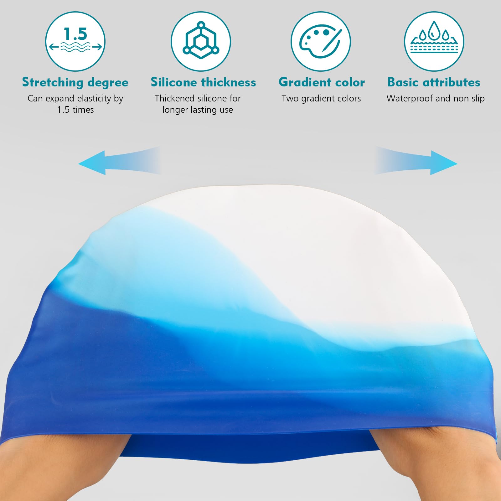 YRVCT Swimming cap children's long hair 2 Pack for Kids thickening colourful Gradient Silicone Swimming Hat Waterproof swimming cap Girls Boys Kids Teens Children - Image 2
