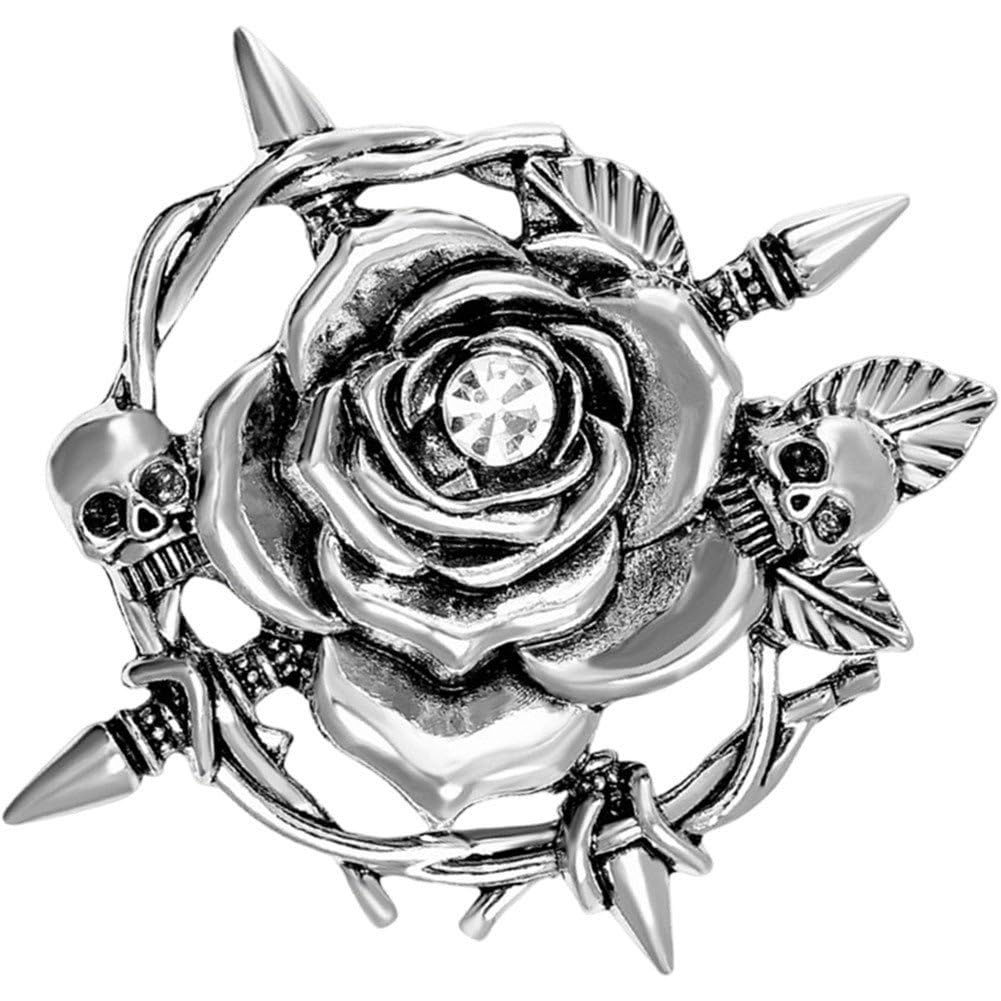 Broche Gótico De Calavera con Rosa, Pines De Solapa Vintage Antiguos con Diamantes De Imitación Y Flores para Mochilas, Sombreros, Bolsos Y Joyas. Regalo. — view 8