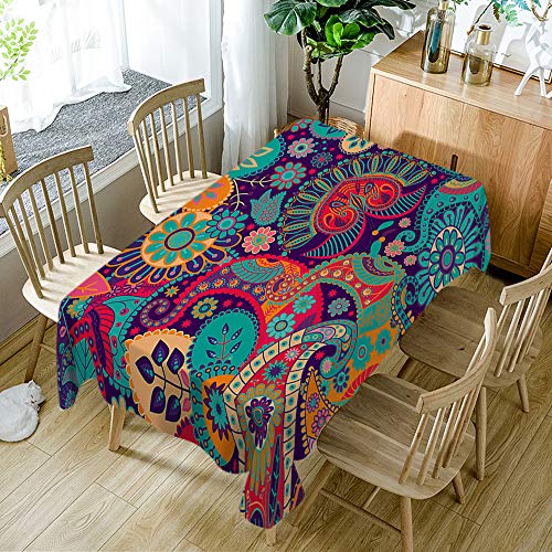 Aoyego Colorful Flowers Rectangle Tablecloth Exotic Curly Ethnic Fantastic Floral Colorful Artistic Oblong Tablecloth 60X84 Inch Polyester For Kitchen Holiday Dinner Hotel Restaurant #TOP3