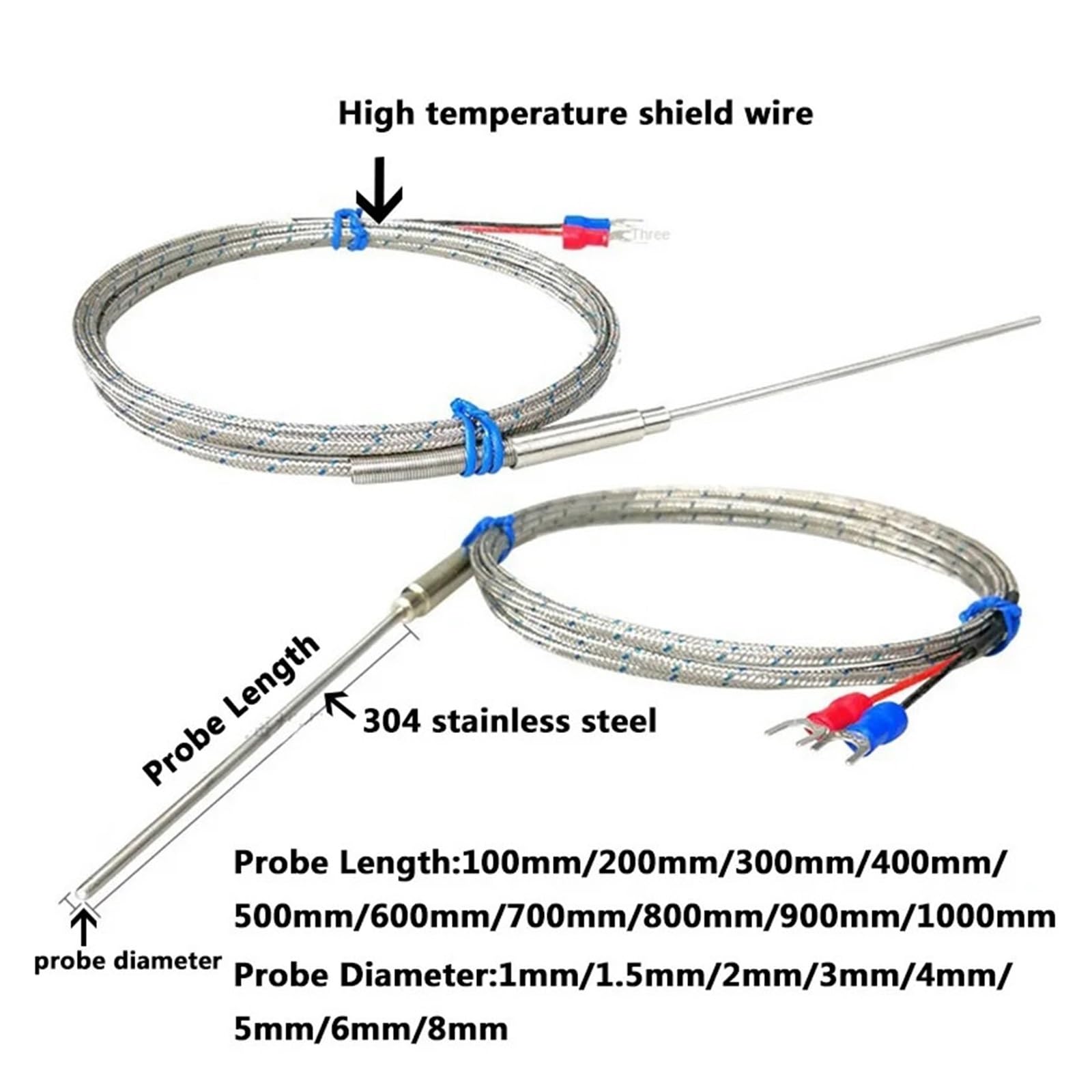 Sensor de temperatura termopar Sonda flexión Flexible tipo PT100/K controlador sin conexión a tierra enfundado(K- 0.5x300mm-1m)
