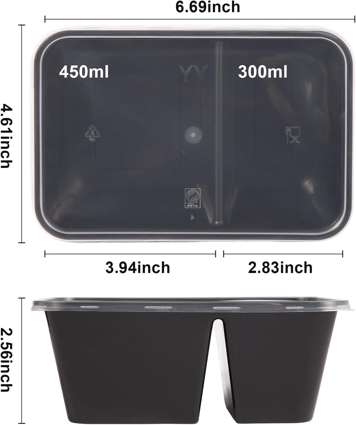 10Pack 32oz Meal Prep Containers Reusable with Lids, 2 Compartment with Portion Control Storage for Lunch or Takeaway, Plastic Disposable Bento Box To Go Take Out, Microwave Freezer Dishwasher Safe - Image 7