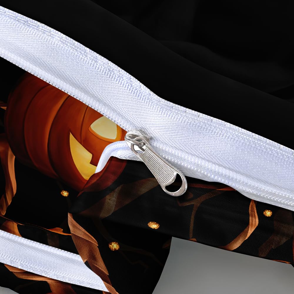 Luowei Halloween Bettwäsche 135x200 4teilig Kürbis Laterne Blätter 3D Bettwäsche Halloween Weich Microfaser Bettbezug Set für Kinder Teenager Geschenk mit Reißverschluss und 2 Kissenbezüge 80x80 cm