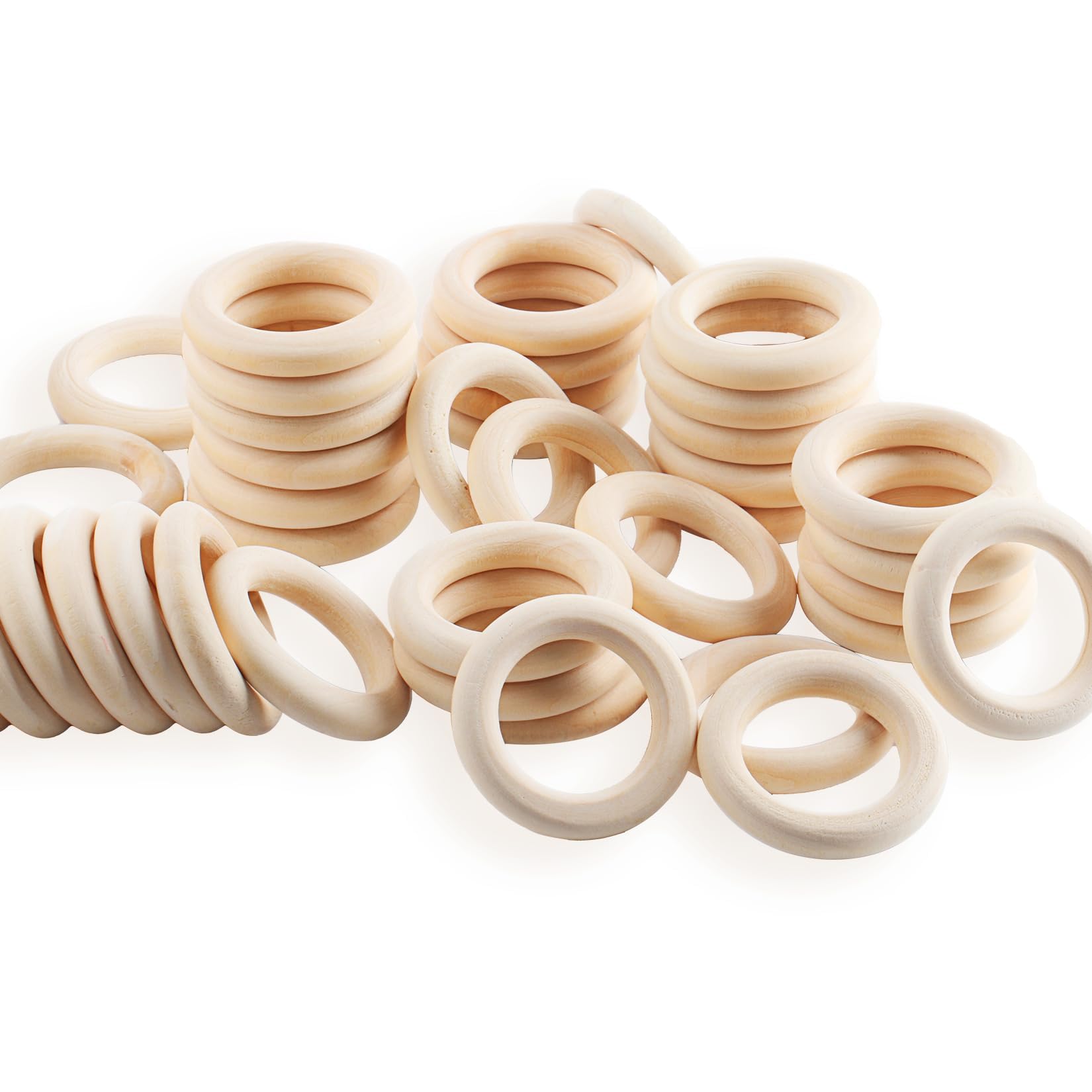 40 Pcs Wooden Rings for Crafts, 45mm Natural Unfinished Wood Rings, Wood Teething Ring Loops Pendants for DIY Arts and Crafts Curtain Jewelry Making Home Decor(45mm) โ image 1