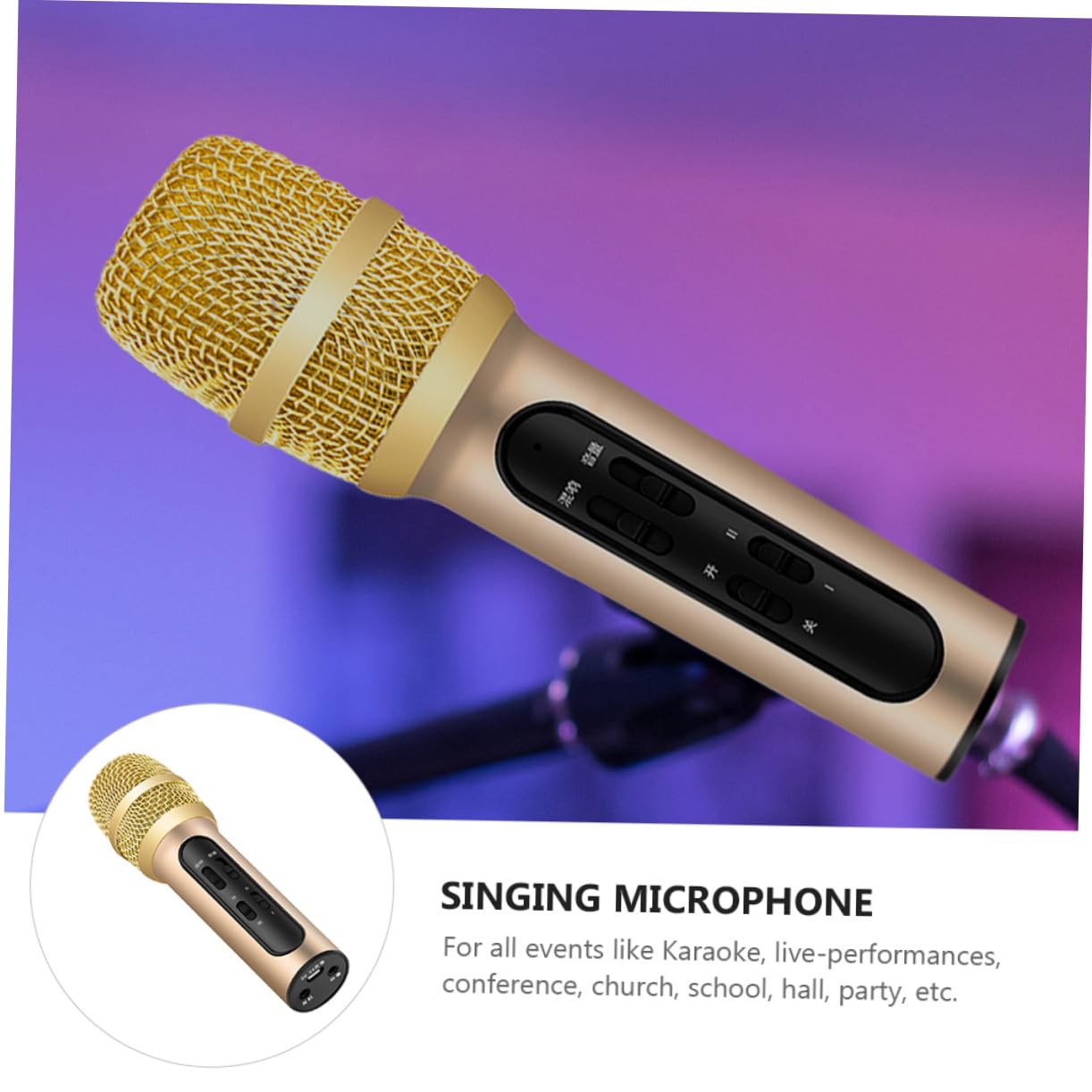 Micrófono de Mano Profesional Dorado para Karaoke y Conferencia