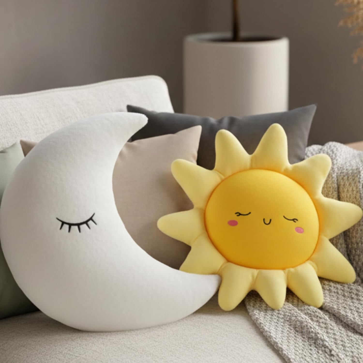 HyDren 2 Pcs Sun and Moon Plush Pillow 20.8'' 17.7'' Decorative Sofa Cushion Cute Soft Stuffed Throw Pillow Baby Children Nursery Decor Plush Toy Birthday Gift for Home Room Car Floor Decor