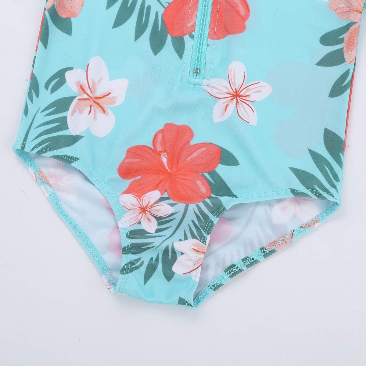 Girls One Piece Long Sleeve Flower Printed Rash Guard Tshirt with Sun Protection Swimsuit UV 50+ Bathing Swimwear
