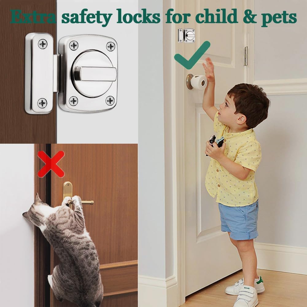 Inner Door Latch Reinforcement Lock,Bathroom Stall Door Latch,Bolts Bedroom Door Locks,Silver Inner Door French Door Locks,from Inside latches