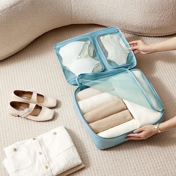 Image of Pink Travel Organizers Packing Cubes Luggage Organizers Compression Pouches 3 in 1 Travel Clothes Storage Bag