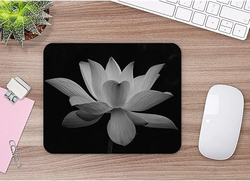 Miniatura 5 de Lotus - Alfombrilla cuadrada para mouse de escritorio, diseño de flores de loto en blanco y negro, para trabajar y jugar, accesorios de oficina,
